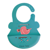 Polka Tots Waterproof Silicone Bibs with Pocket and Adjustable Snaps - Elephant - Laadlee