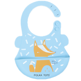 Polka Tots Waterproof Silicone Bibs with Pocket and Adjustable Snaps Fox - Sky Blue - Laadlee