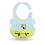 Polka Tots Waterproof Silicone Bibs with Pocket and Adjustable Snaps - Car - Laadlee