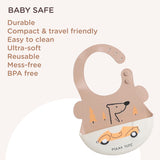Polka Tots Waterproof Silicone Bibs with Pocket and Adjustable Snaps Car - Light Brown - Laadlee