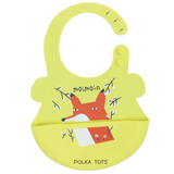 Polka Tots Waterproof Silicone Bibs with Pocket and Adjustable Snaps - Fox - Laadlee