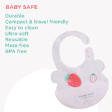 Polka Tots Waterproof Silicone Bibs with Pocket and Adjustable Snaps - Strawberry - Laadlee