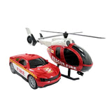 D-Power Helicopter & Sports Car 1:14 Scale Firemen Playset – Red