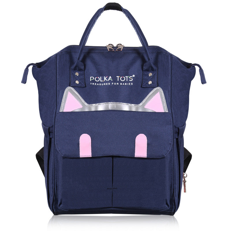Polka Tots Maternity Backpack - Stylish Blue Cat - Laadlee