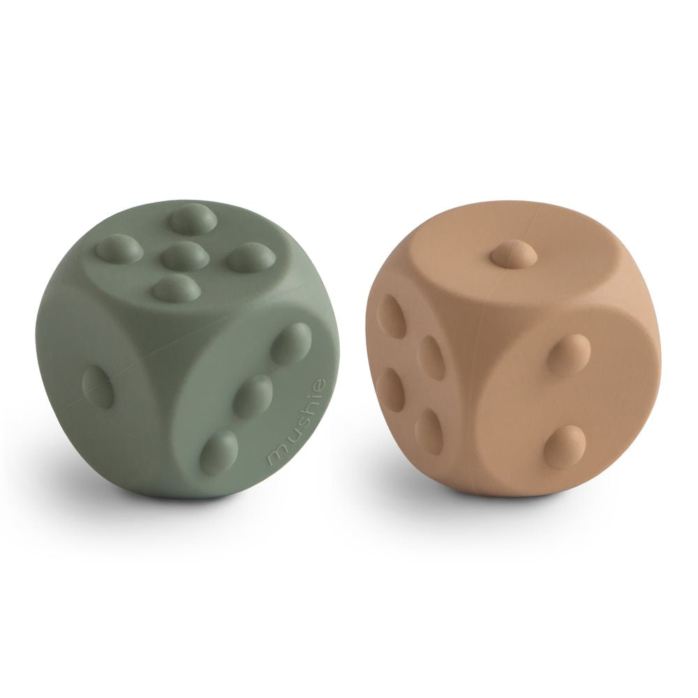 Mushie Dice Press Toy (set of 2) Dried Thyme/Natural - Laadlee