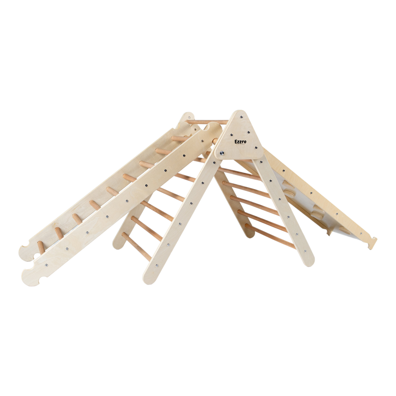 Ezzro Natural Climbing Pikler with Ladder & Ramp Slide - Large - Laadlee