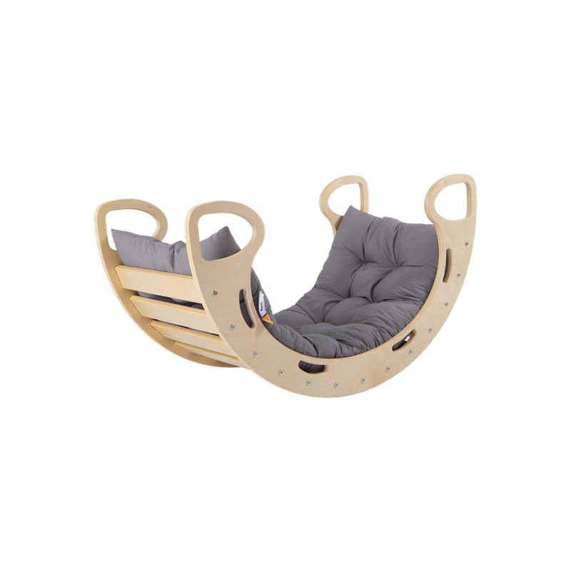 Ezzro Natural Large Rocker with Grey Large Rocker Balance Board Playmat Bundle - Laadlee