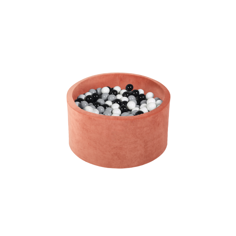 Ezzro Round Ball Pit Velvet Marsala With 200 Balls - White, Light Grey, Black - Laadlee