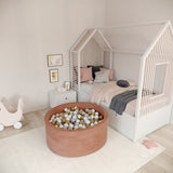 Ezzro Round Ball Pit Velvet Marsala With 200 Balls - White, Light Grey, Black - Laadlee