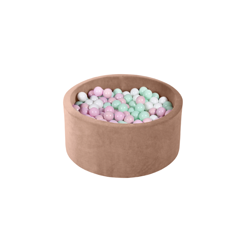Ezzro Round Ball Pit Velvet Mocha With 100 Balls - White, Baby Pink, Lavender, Lime - Laadlee