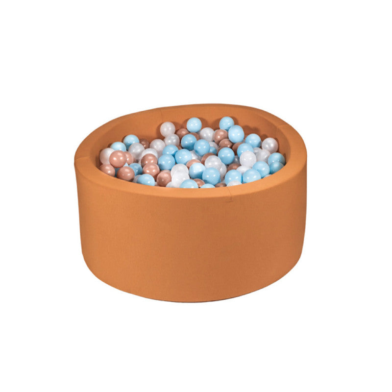 Ezzro Round Ball Pit Saddle Brown With 400 Balls - Pearl, White, Baby Blue, Golden - Laadlee