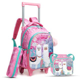 Eazy Kids Lama 16Inch Trolley School Bag with Lunch Bag and Pencil Case - Pink (Set of 3)