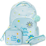 Eazy Kids Little Daisy 17Inch School Bag With Lunch Bag and Pencil Pouch - Green (Set of 3)