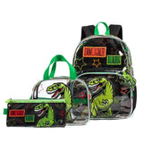 Eazy Kids Dinosaur 17Inch School Bag With Lunch Bag and Pencil Case - Black (Set of 3)