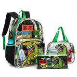 Eazy Kids Dinosaur 17Inch School Bag With Lunch Bag and Pencil Case - Black (Set of 3)