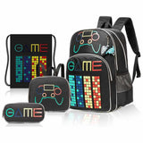 Eazy Kids Gen Z Gamer 17Inch School Bag with Lunch Bag, Activity Bag and Pencil Case - Black (Set of 4)