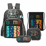Eazy Kids Gen Z Gamer 17Inch School Bag with Lunch Bag, Activity Bag and Pencil Case - Black (Set of 4)
