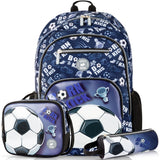 Eazy Kids Football 18Inch Backpack With Lunch Bag And Pencil Case (Set of 3)