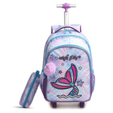 Eazy Kids Mermaid 18Inch Trolley School Bag With Lunch Bag and Pencil Case - Purple (Set of 3)
