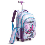Eazy Kids Mermaid 18Inch Trolley School Bag With Lunch Bag and Pencil Case - Purple (Set of 3)