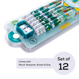 Eazy Kids 12-Pack 2B Pencils with Eraser Includes Sharpener -Green