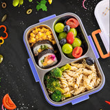 Eazy Kids 3 Compartment Stainless Steel bento Lunch Box, 800ml With Lunch Bag - Skate Board Purple