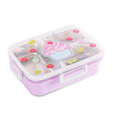 Eazy Kids 3 Compartment Stainless Steel bento Lunch Box 800ml With Lunch Bag - Cup Cake Purple