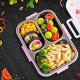 Eazy Kids 3 Compartment Stainless Steel bento Lunch Box 800ml With Lunch Bag - Cup Cake Purple