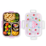 Eazy Kids 3 Compartment Stainless Steel bento Lunch Box 800ml With Lunch Bag - Cup Cake Purple