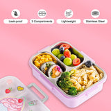 Eazy Kids 3 Compartment Stainless Steel bento Lunch Box 800ml With Lunch Bag - Cup Cake Purple