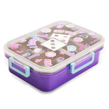 Eazy Kids 3 Compartment Stainless Steel bento Lunch Box, 800ml With Lunch Bag - Floral Purple