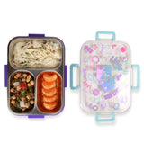 Eazy Kids 3 Compartment Stainless Steel bento Lunch Box, 800ml With Lunch Bag - Floral Purple