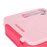 Eazy Kids 3/4 Convertible Jumbo Bento Lunch Box With Staineless Steel Bowl, Spoon & Fork Set And Pouch - Pink