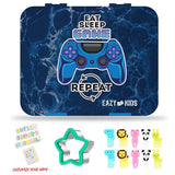 Eazy Kids Eat Sleep Game Bento Box With Insulated Lunch Bag & Cutter Set - Blue