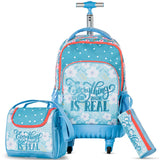 Eazy Kids Flora 18Inch 4-Wheel Trolley School Bag With Lunch Bag And Pencil case (Set of 3)