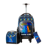 Eazy Kids Gamer 18Inch 4-Wheel Trolley School Bag With Lunch Bag and Pencil case (Set of 3)