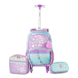 Eazy Kids Love 4-wheel 17Inch Trolley School Bag With Lunch Bag and Pencil Pouch - Purple (Set of 3)