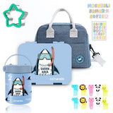 Eazy Kids Shark 4 Compartment Bento Lunch Box, Steel Food Jar With Blue Lunch Bag - Blue