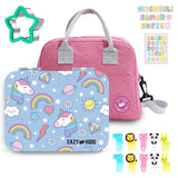 Eazy Kids Unicorn 4 Compartment Bento Lunch Box with Lunch Bag - Pink