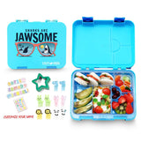 Eazy Kids Jawsome 6 Compartment Bento Lunch Box With 2in1 Tritan Water Bottle and Steel Food Jar - Blue