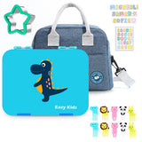 Eazy Kids Dinosaur 6 Compartment Bento Lunch Box With Lunch Bag - Blue