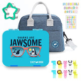 Eazy Kids Jawsome 6 Compartment Bento Lunch Box With Lunch Bag - Blue