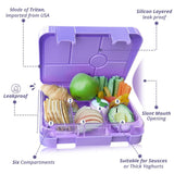Eazy Kids Unicorn 6 Compartment Bento Lunch Box With Sandwich Cutter - Purple