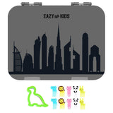 Eazy Kids Skyline 6/4 Convertible Bento Lunch Box With Sandwich Cutter Set - Grey