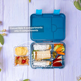Eazy Kids 6 & 4 Convertible Bento Lunch Box With Lunch Bag, Sandwich Cutter Set - T-Rex Blue