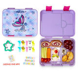 Eazy Kids 6 & 4 Convertible Bento Lunch Box With Lunch Bag, Sandwich Cutter Set - Mermaid Purple