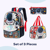 Eazy Kids Astronaut 16Inch School Bag, Lunch Bag And Pencil Case - Blue (Set of 3)
