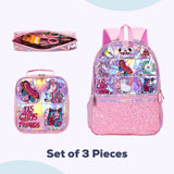 Eazy Kids Girl Things 17Inch School Bag, Lunch Bag And Pencil Case - Pink (Set of 3)