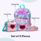 Eazy Kids Mermaid Love 17Inch School Bag, Lunch Bag And Pencil Case - Pink (Set of 3)