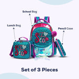 Eazy Kids Mermaid Sea 17Inch School Bag, Lunch Bag And Pencil Case - Green (Set of 3)